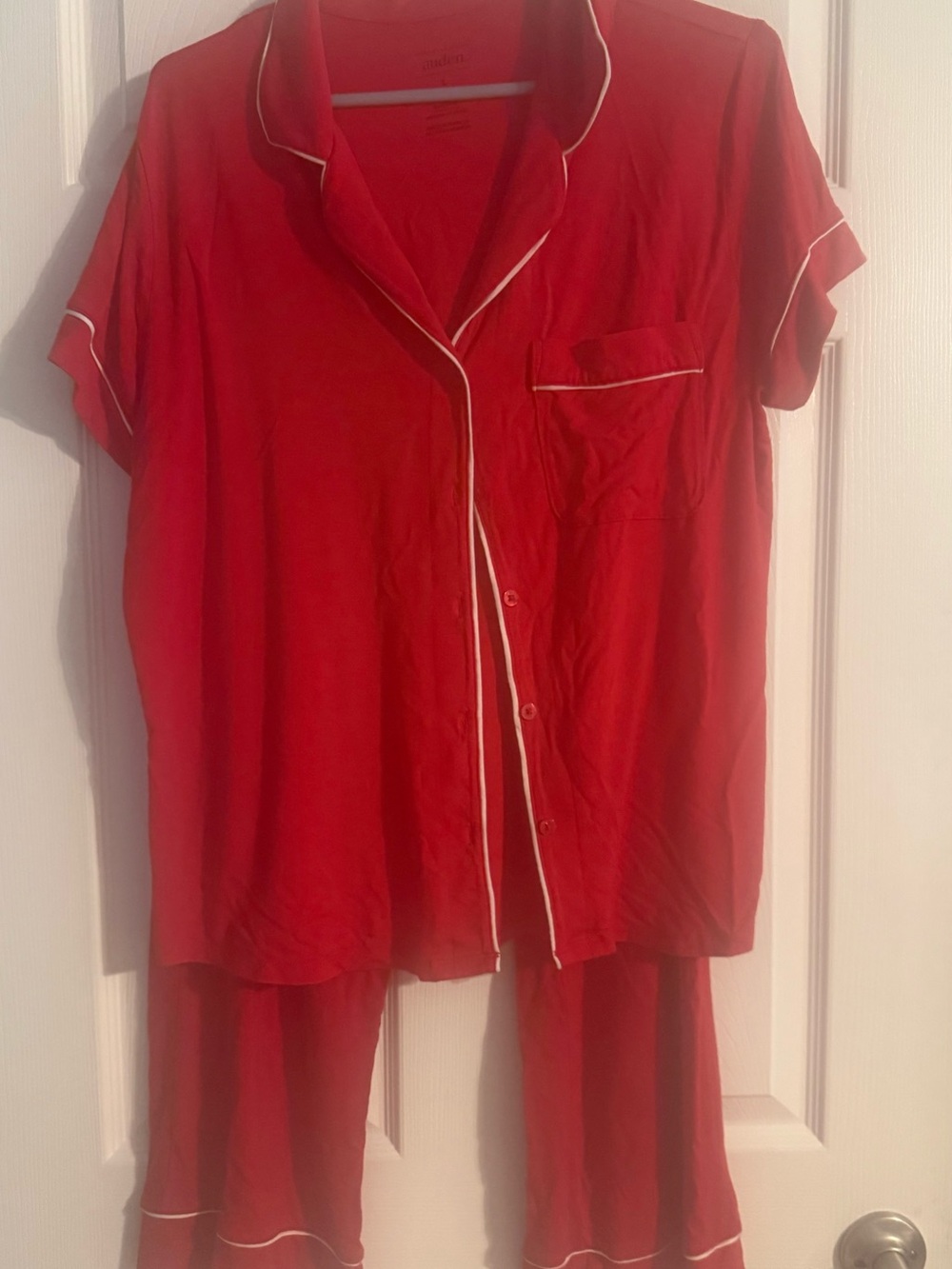 Auden Red Short-Sleeve Button Pajama Set with White Piping